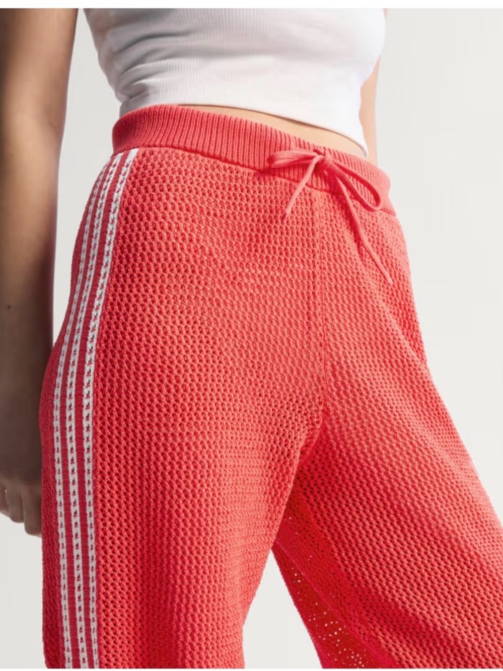 Adidas Red Crochet RARE Knit Track Pants with White Three Stripes - Picture 6 of 15